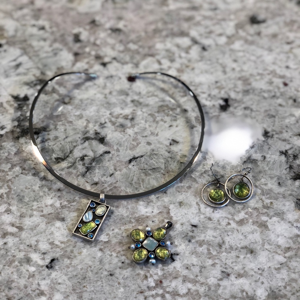 Lia Sophia Necklace & earring set. 2 pendants